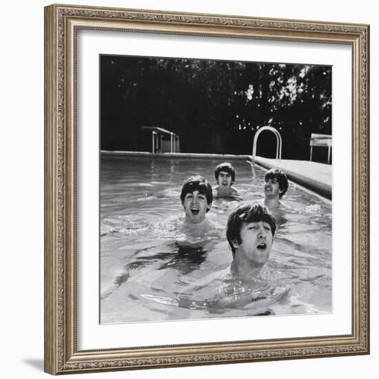 Paul McCartney, George Harrison, John Lennon and Ringo Starr Taking a Dip in a Swimming Pool-John Loengard-Framed Premium Photographic Print