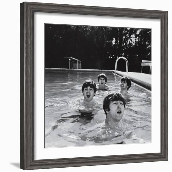 Paul McCartney, George Harrison, John Lennon and Ringo Starr Taking a Dip in a Swimming Pool-John Loengard-Framed Premium Photographic Print