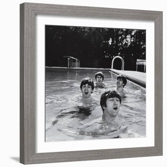 Paul McCartney, George Harrison, John Lennon and Ringo Starr Taking a Dip in a Swimming Pool-John Loengard-Framed Premium Photographic Print