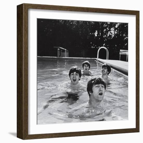 Paul McCartney, George Harrison, John Lennon and Ringo Starr Taking a Dip in a Swimming Pool-John Loengard-Framed Premium Photographic Print