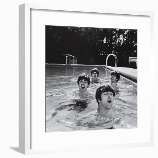 Paul McCartney, George Harrison, John Lennon and Ringo Starr Taking a Dip in a Swimming Pool-John Loengard-Framed Premium Photographic Print