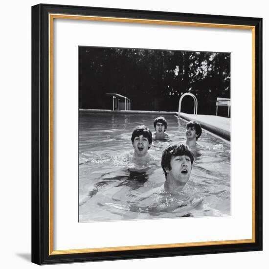 Paul McCartney, George Harrison, John Lennon and Ringo Starr Taking a Dip in a Swimming Pool-John Loengard-Framed Premium Photographic Print