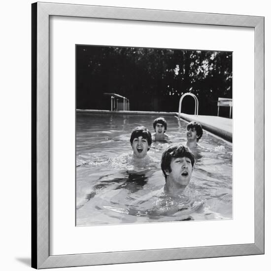 Paul McCartney, George Harrison, John Lennon and Ringo Starr Taking a Dip in a Swimming Pool-John Loengard-Framed Premium Photographic Print