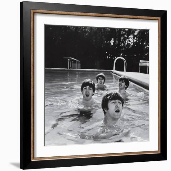 Paul McCartney, George Harrison, John Lennon and Ringo Starr Taking a Dip in a Swimming Pool-John Loengard-Framed Premium Photographic Print