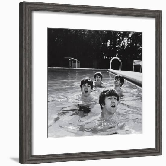 Paul McCartney, George Harrison, John Lennon and Ringo Starr Taking a Dip in a Swimming Pool-John Loengard-Framed Premium Photographic Print