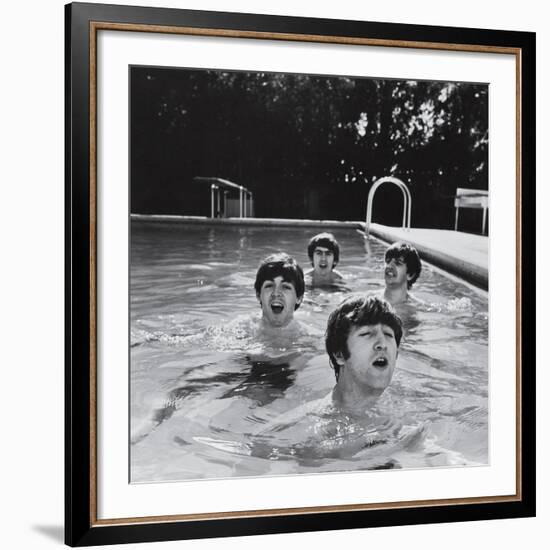 Paul McCartney, George Harrison, John Lennon and Ringo Starr Taking a Dip in a Swimming Pool-John Loengard-Framed Premium Photographic Print