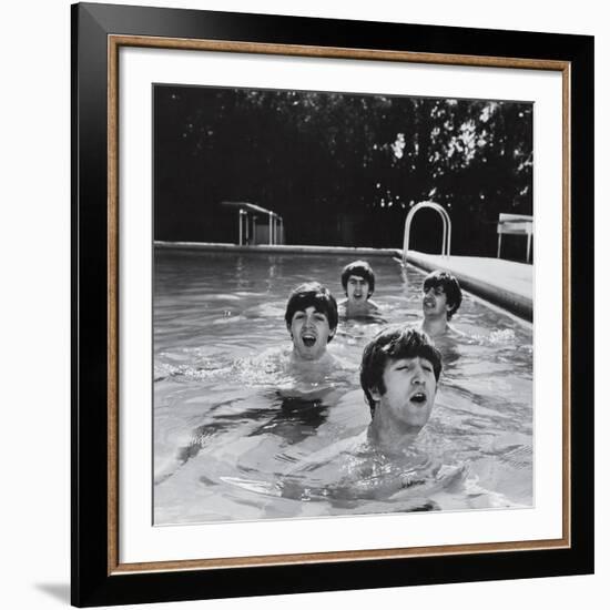 Paul McCartney, George Harrison, John Lennon and Ringo Starr Taking a Dip in a Swimming Pool-John Loengard-Framed Premium Photographic Print