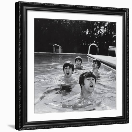 Paul McCartney, George Harrison, John Lennon and Ringo Starr Taking a Dip in a Swimming Pool-John Loengard-Framed Premium Photographic Print