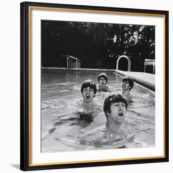 Paul McCartney, George Harrison, John Lennon and Ringo Starr Taking a Dip in a Swimming Pool-John Loengard-Framed Premium Photographic Print