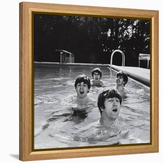 Paul McCartney, George Harrison, John Lennon and Ringo Starr Taking a Dip in a Swimming Pool-null-Framed Premier Image Canvas