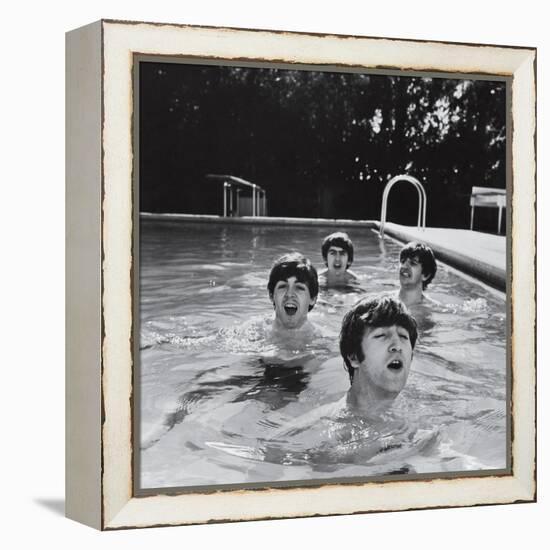 Paul McCartney, George Harrison, John Lennon and Ringo Starr Taking a Dip in a Swimming Pool-null-Framed Premier Image Canvas