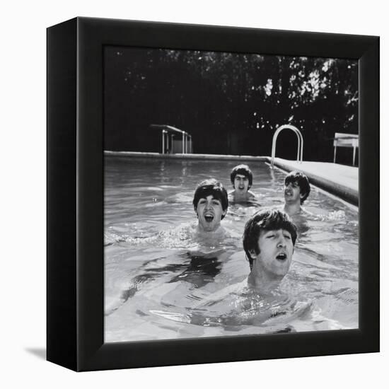 Paul McCartney, George Harrison, John Lennon and Ringo Starr Taking a Dip in a Swimming Pool-null-Framed Premier Image Canvas