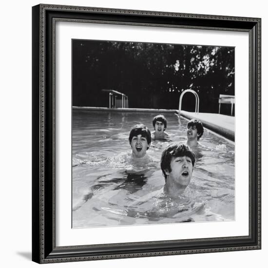 Paul McCartney, George Harrison, John Lennon and Ringo Starr Taking a Dip in a Swimming Pool--Framed Photographic Print