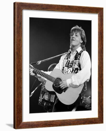 Paul McCartney Playing Guitar on Stage--Framed Premium Photographic Print