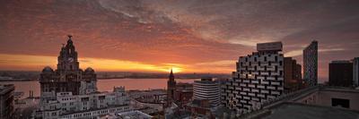 Panoramic View of City of Liverpool and River Mersey with Royal Liver Building, Liverpool, Merseysi-Paul McMullin-Framed Stretched Canvas