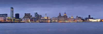 Panoramic View of City of Liverpool and River Mersey with Royal Liver Building, Liverpool, Merseysi-Paul McMullin-Framed Stretched Canvas