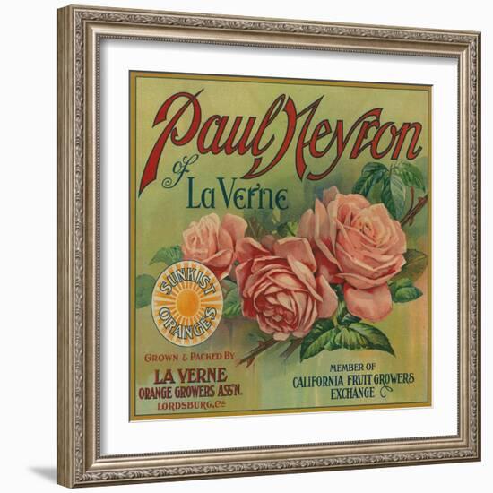 Paul Neyron of La Verne Orange Label - Lordsburg, CA-Lantern Press-Framed Art Print