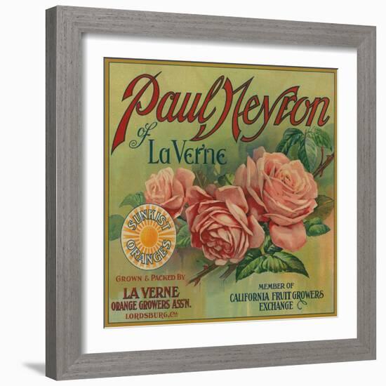 Paul Neyron of La Verne Orange Label - Lordsburg, CA-Lantern Press-Framed Art Print