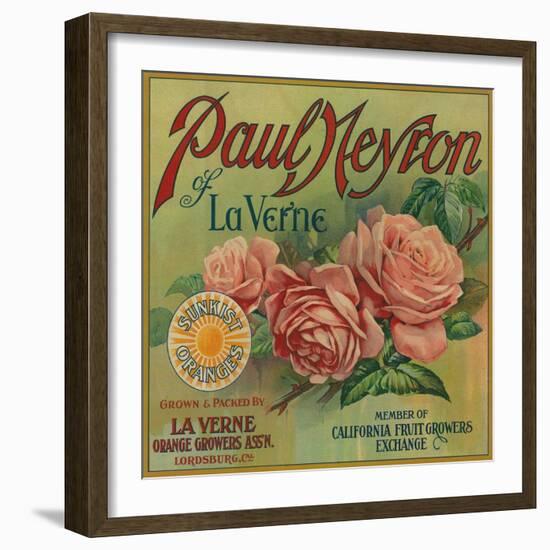 Paul Neyron of La Verne Orange Label - Lordsburg, CA-Lantern Press-Framed Art Print