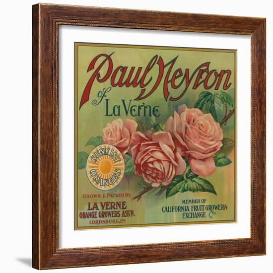 Paul Neyron of La Verne Orange Label - Lordsburg, CA-Lantern Press-Framed Art Print