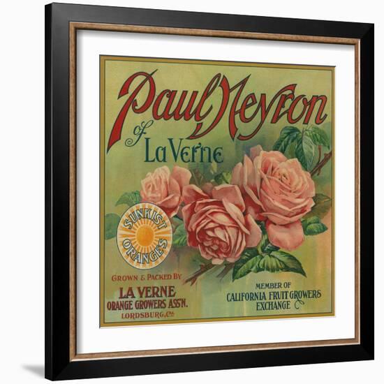 Paul Neyron of La Verne Orange Label - Lordsburg, CA-Lantern Press-Framed Art Print