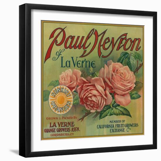 Paul Neyron of La Verne Orange Label - Lordsburg, CA-Lantern Press-Framed Art Print