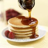 Maple Syrup Pouring over a Stack of Pancakes-Paul Poplis-Framed Stretched Canvas