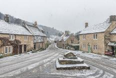 Looking down the quintessential English village of Castle Combe in the snow, Wiltshire, England, Un-Paul Porter-Photographic Print