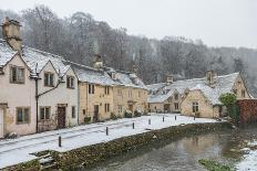 Looking down the quintessential English village of Castle Combe in the snow, Wiltshire, England, Un-Paul Porter-Photographic Print