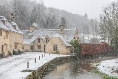 Looking down the quintessential English village of Castle Combe in the snow, Wiltshire, England, Un-Paul Porter-Photographic Print