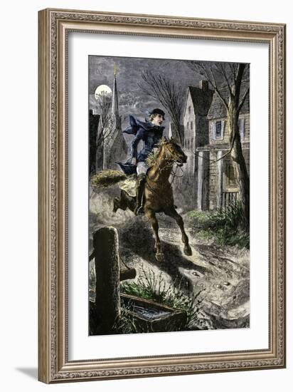Paul Revere's Ride to Awaken the Minutemen of Lexington, Massachusetts, April 19, 1775-null-Framed Giclee Print