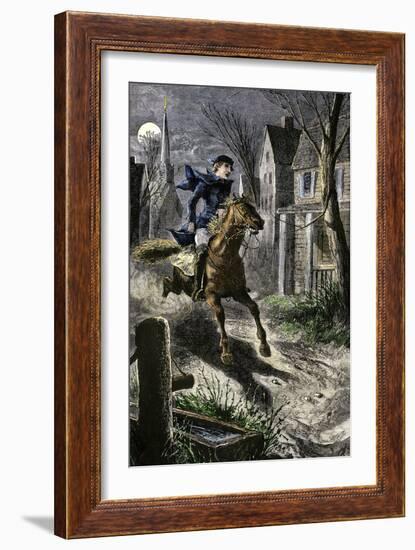 Paul Revere's Ride to Awaken the Minutemen of Lexington, Massachusetts, April 19, 1775-null-Framed Giclee Print