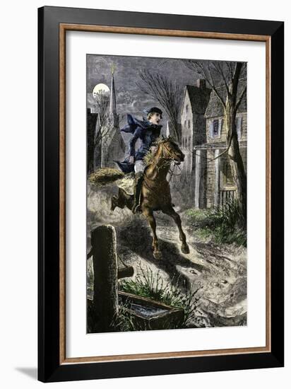 Paul Revere's Ride to Awaken the Minutemen of Lexington, Massachusetts, April 19, 1775-null-Framed Giclee Print