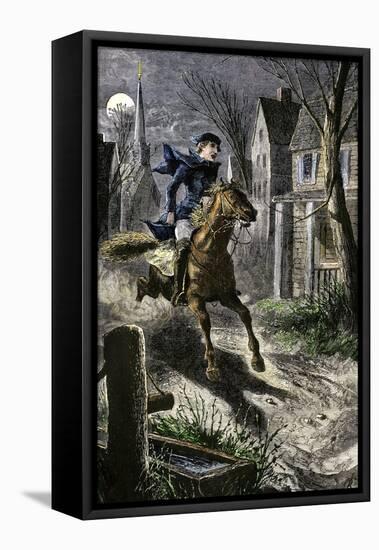 Paul Revere's Ride to Awaken the Minutemen of Lexington, Massachusetts, April 19, 1775-null-Framed Premier Image Canvas