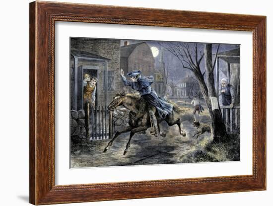 Paul Revere's Ride to Rouse Minutemen before the Battle of Lexington, April 19, 1775-null-Framed Giclee Print