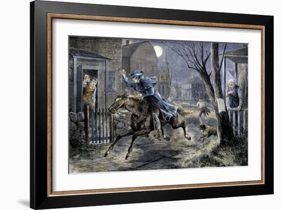 Paul Revere's Ride to Rouse Minutemen before the Battle of Lexington, April 19, 1775-null-Framed Giclee Print