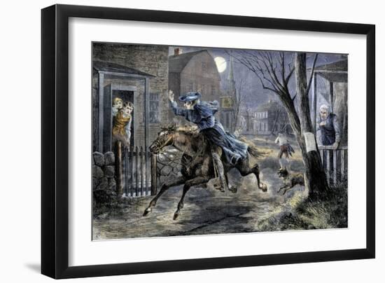 Paul Revere's Ride to Rouse Minutemen before the Battle of Lexington, April 19, 1775-null-Framed Giclee Print