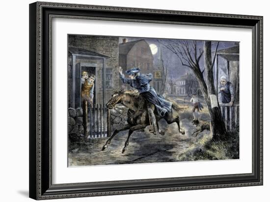 Paul Revere's Ride to Rouse Minutemen before the Battle of Lexington, April 19, 1775-null-Framed Giclee Print