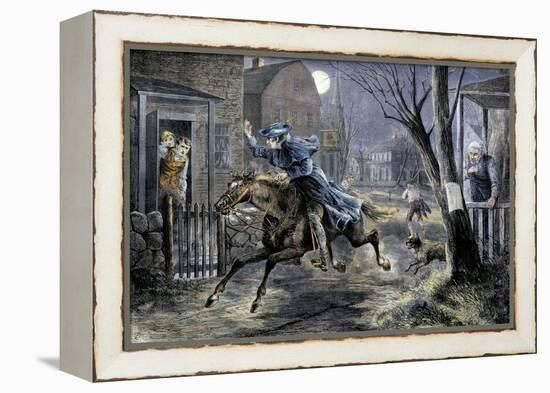 Paul Revere's Ride to Rouse Minutemen before the Battle of Lexington, April 19, 1775-null-Framed Premier Image Canvas