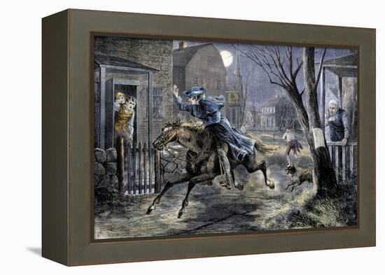 Paul Revere's Ride to Rouse Minutemen before the Battle of Lexington, April 19, 1775-null-Framed Premier Image Canvas