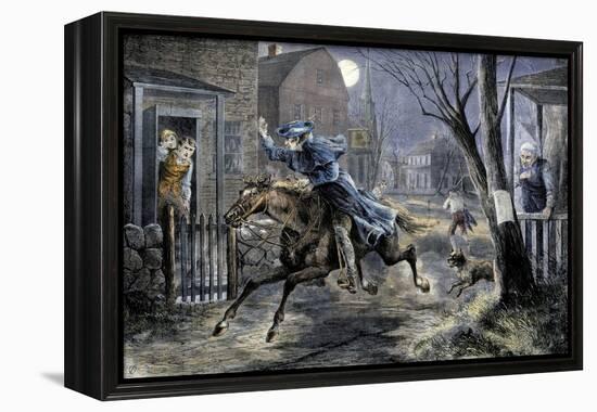 Paul Revere's Ride to Rouse Minutemen before the Battle of Lexington, April 19, 1775-null-Framed Premier Image Canvas