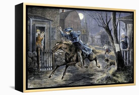 Paul Revere's Ride to Rouse Minutemen before the Battle of Lexington, April 19, 1775-null-Framed Premier Image Canvas