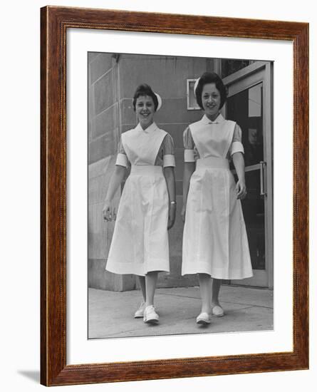 Paula and Susan Fox Sisters Who Are Student Nurses at Wesley Memorial Hospital-Stan Wayman-Framed Photographic Print