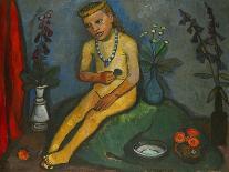 Sitzender Maedchenakt mit Blumen. Oil on canvas.-Paula Modersohn-Becker-Giclee Print