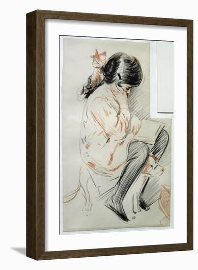 Paulette Reading Sitting on Her Toy Dog-Paul Cesar Helleu-Framed Giclee Print