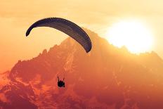 Sepia Paraglide Silhouette over Alps Peaks-Pavel Burchenko-Photographic Print