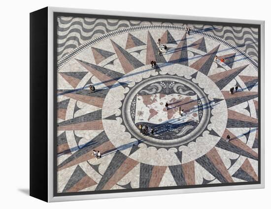 Pavement Map Showing Routes of Portugese Explorers Below Monument to Discoveries, Lisbon, Portugal-Stuart Black-Framed Premier Image Canvas