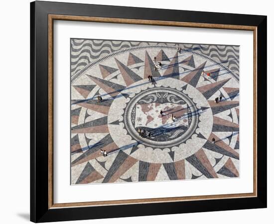 Pavement Map Showing Routes of Portugese Explorers Below Monument to Discoveries, Lisbon, Portugal-Stuart Black-Framed Photographic Print