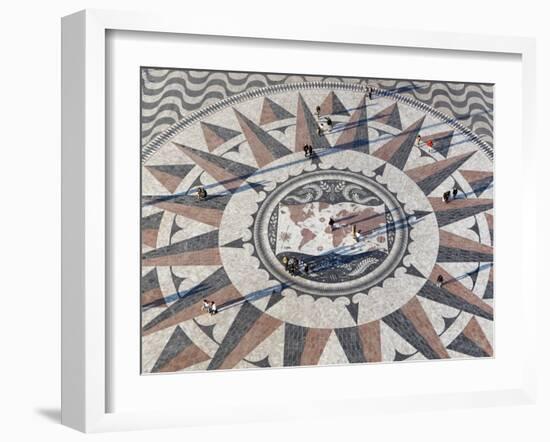 Pavement Map Showing Routes of Portugese Explorers Below Monument to Discoveries, Lisbon, Portugal-Stuart Black-Framed Photographic Print