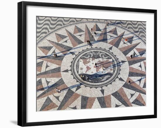 Pavement Map Showing Routes of Portugese Explorers Below Monument to Discoveries, Lisbon, Portugal-Stuart Black-Framed Photographic Print